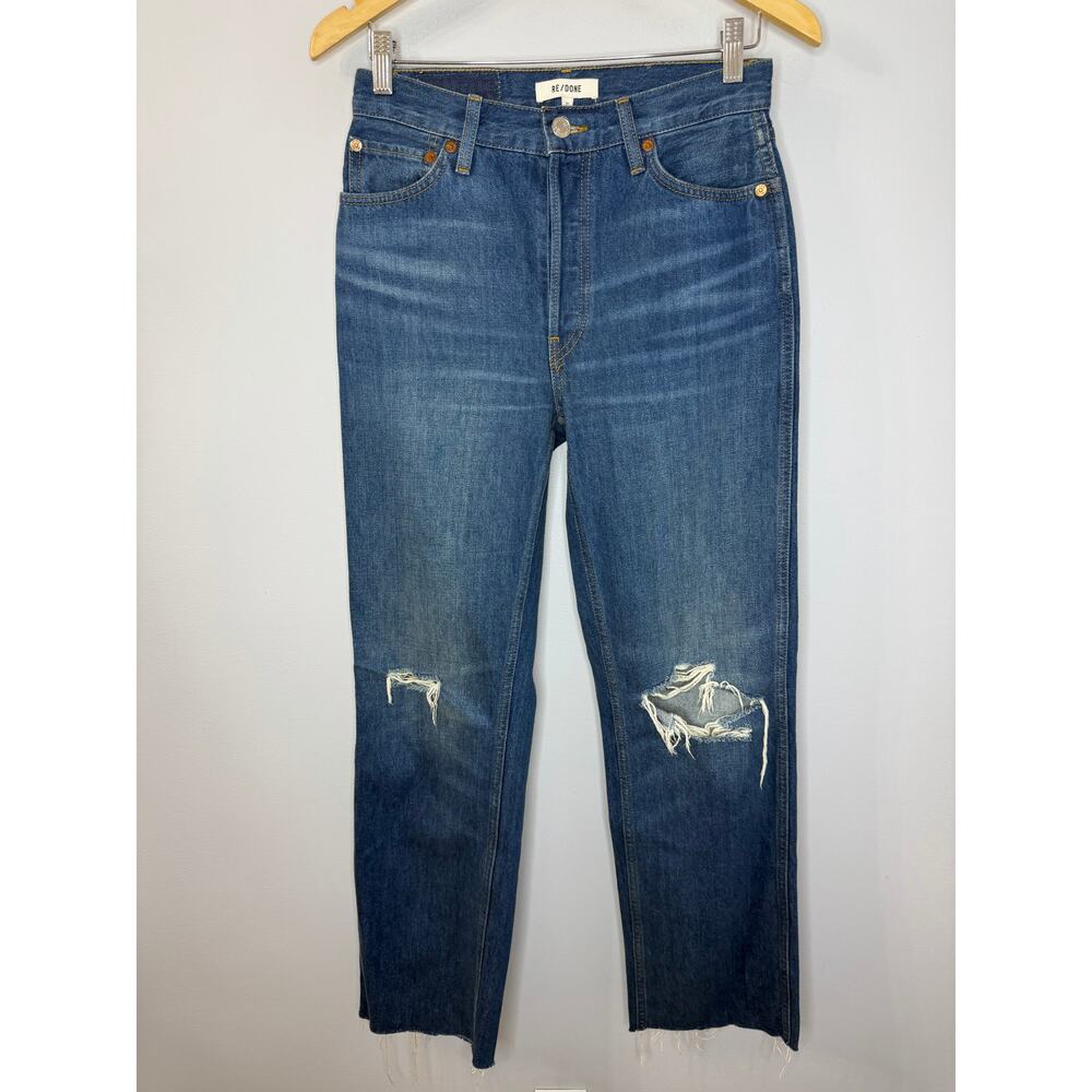 RE/DONE 90's High Rise Loose Distressed Straight Leg Raw Hem Jeans Sz 27 - Picture 2 of 14
